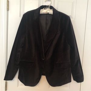 Talbots Black Velveteen One Button Blazer. Size 16.